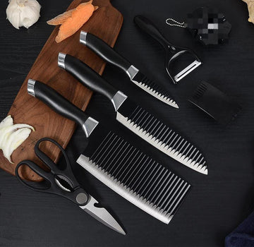 High-Performance 6-Piece Carbon Black Knife Set | Ultra Sharp Stainless Steel Blades with Soft Grip | Professional Kitchen Tools for Meat & Veggies