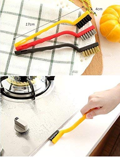 3 pcs Rust cleaner wire brush set brass stainless steel and nylon scrubber brushes set metal stove taps sink cleaning brush kitchen accessories bikes and car parts cleaning brush