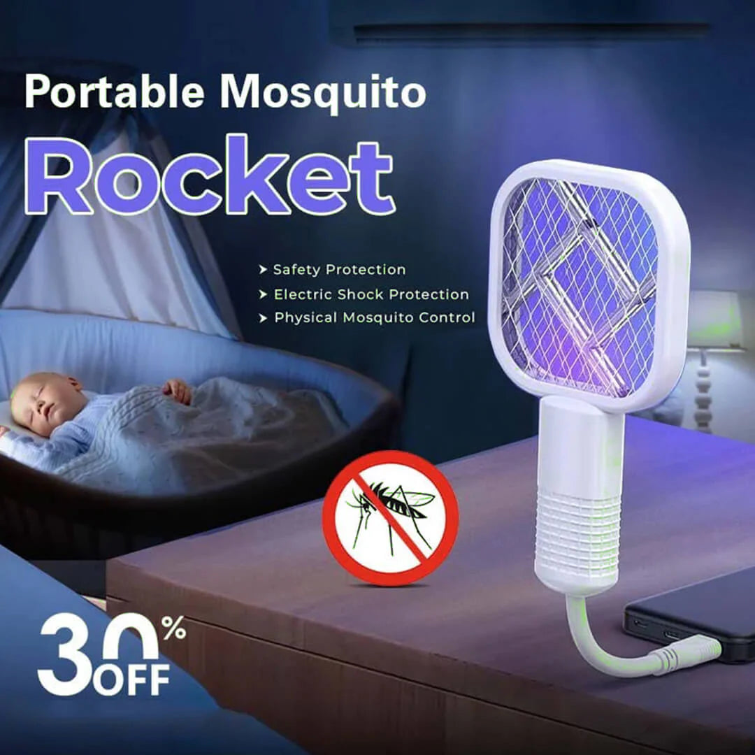 Mini USB Portable Electric Mosquito Racket Lamp with Led Flash Light - Plug-in Fly & Bug Zapper, Anti-Insect USB Mosquito Swatter for Indoor & Outdoor Use, Mosquito Trap for Home, Office, Travel, Camping