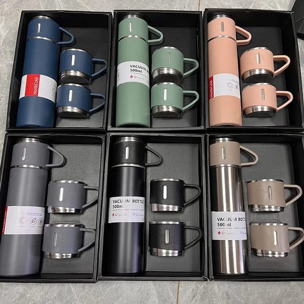 Modern Travel Thermal Flask Set - Flask set Stainless Steel Vacuum Insulated Bottle with Extra 2 Cup for Hot and Cold Drink