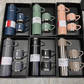 Modern Travel Thermal Flask Set - Flask set Stainless Steel Vacuum Insulated Bottle with Extra 2 Cup for Hot and Cold Drink