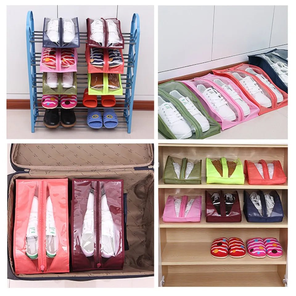 LARGE Transparent travel shoe storage bag Portable shoes organizer Dustproof Save Space Hanger Home Decor Boots Sandals hanging slipper organizer Protective Case Travel Overnight Carry Bag wardrobe organizer under the bed shoes bags