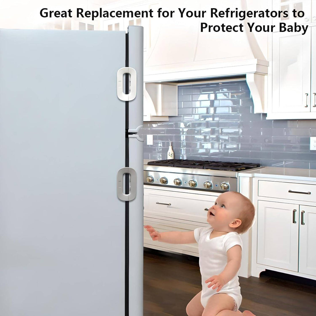 New Style Fridge Locks for Kids and Toddlers, No Tools Need or Dril, Child Proof Refrigerator Lock, Sealing Strip, Automatically Lock While Closing The Door