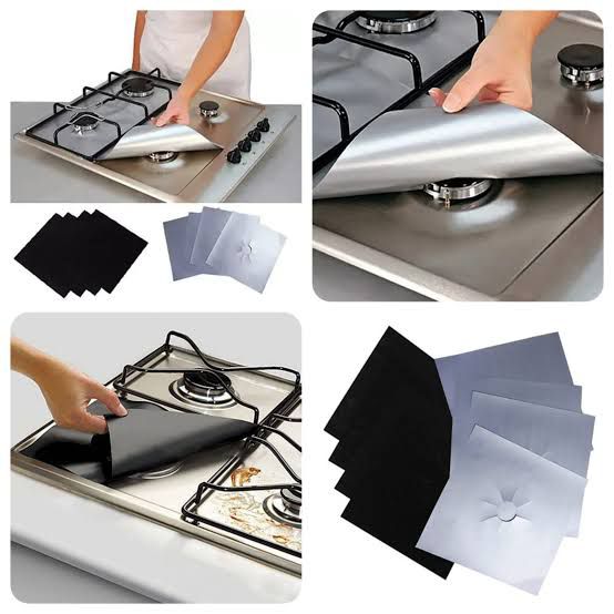 Stove Protector Cover Liner, Pack of 4 Gas Hob Protectors - Non-Stick Aluminum Reusable Gas Stove Burner Cover Sheet, Safe Protective Foil Kitchen Accessory