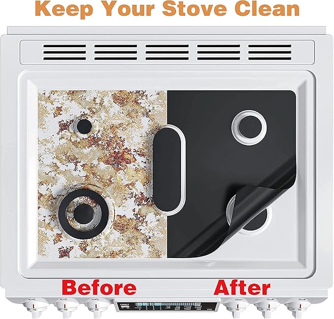 Stove Protector Cover Liner, Pack of 4 Gas Hob Protectors - Non-Stick Aluminum Reusable Gas Stove Burner Cover Sheet, Safe Protective Foil Kitchen Accessory