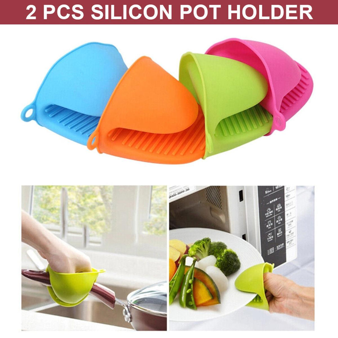 2 pcs Silicon pot holder - silicon oven mitts , heat resistant gloves , kitchen accessories anti slip baking mitts , silicon hot pot holders , best Kitchen tool