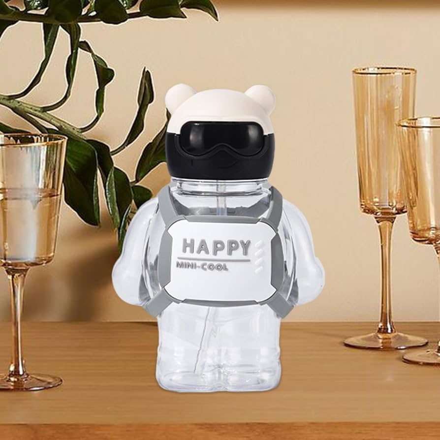 800Ml Cute Happy Mini Cool Plastic Water Bottle for School Kids 3 New Trend Water Bottle With Straw Large Capacity For Kids Cute Cartoon Travel Water Bottle for Girls and Boys Teddy Bear Water Bottle
